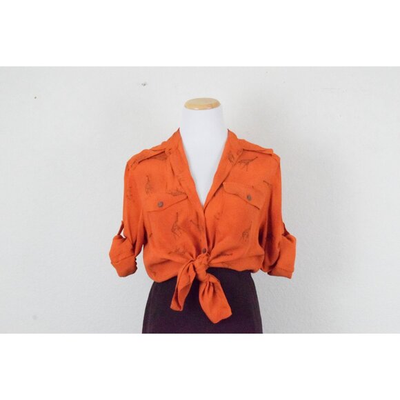 Vintage 90s‎ Rayon Orange Button-up Blouse | size  S - Picture 10 of 10